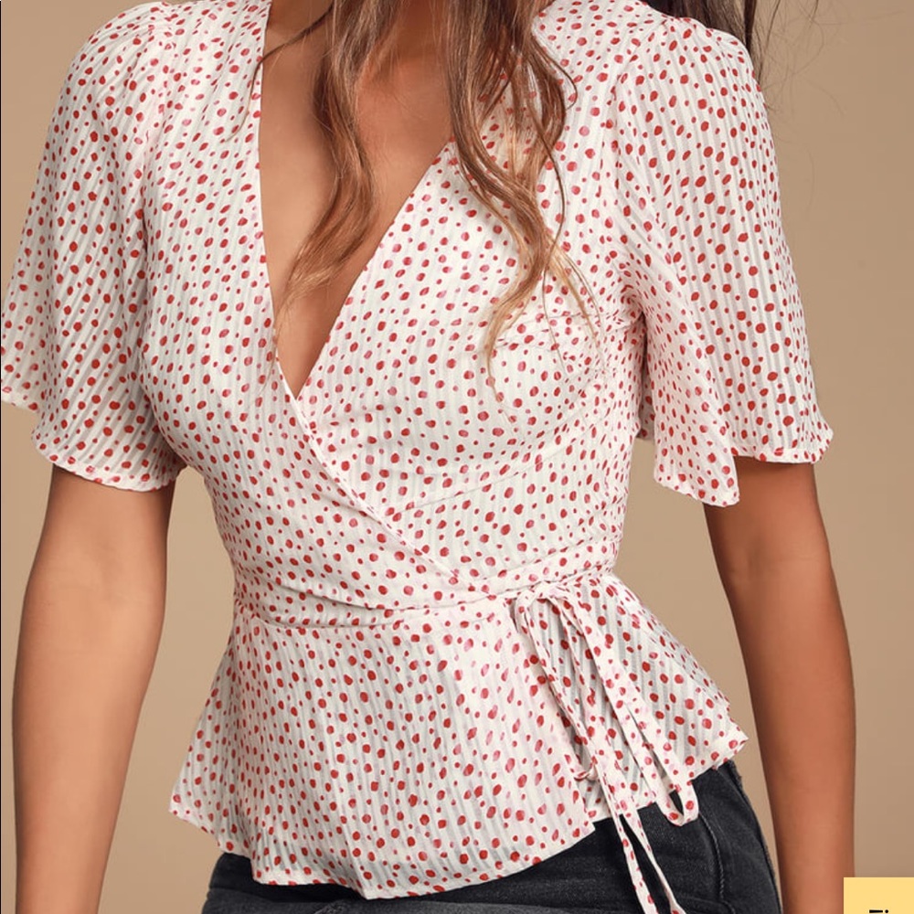 Lulu’s Destini White and Red Polka Dot Wrap Top